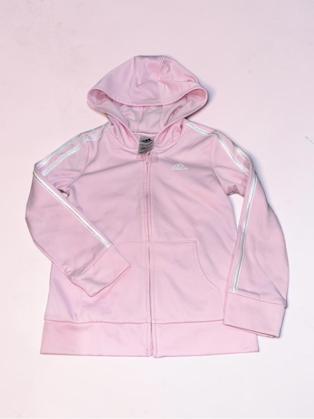 adidas Light Pink Girls' Hooded Zip-Up Sweatshirt Track Jacket (6)